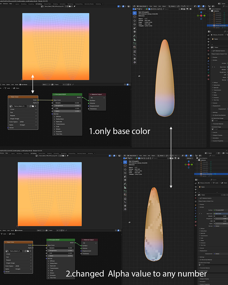 Changing of Alpha value in shader node creates a blocky artifact ...