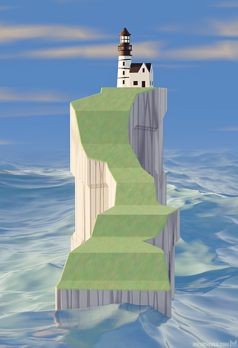 metin-seven_stylized-3d-artwork-illustrator_lighthouse-cliff-sea
