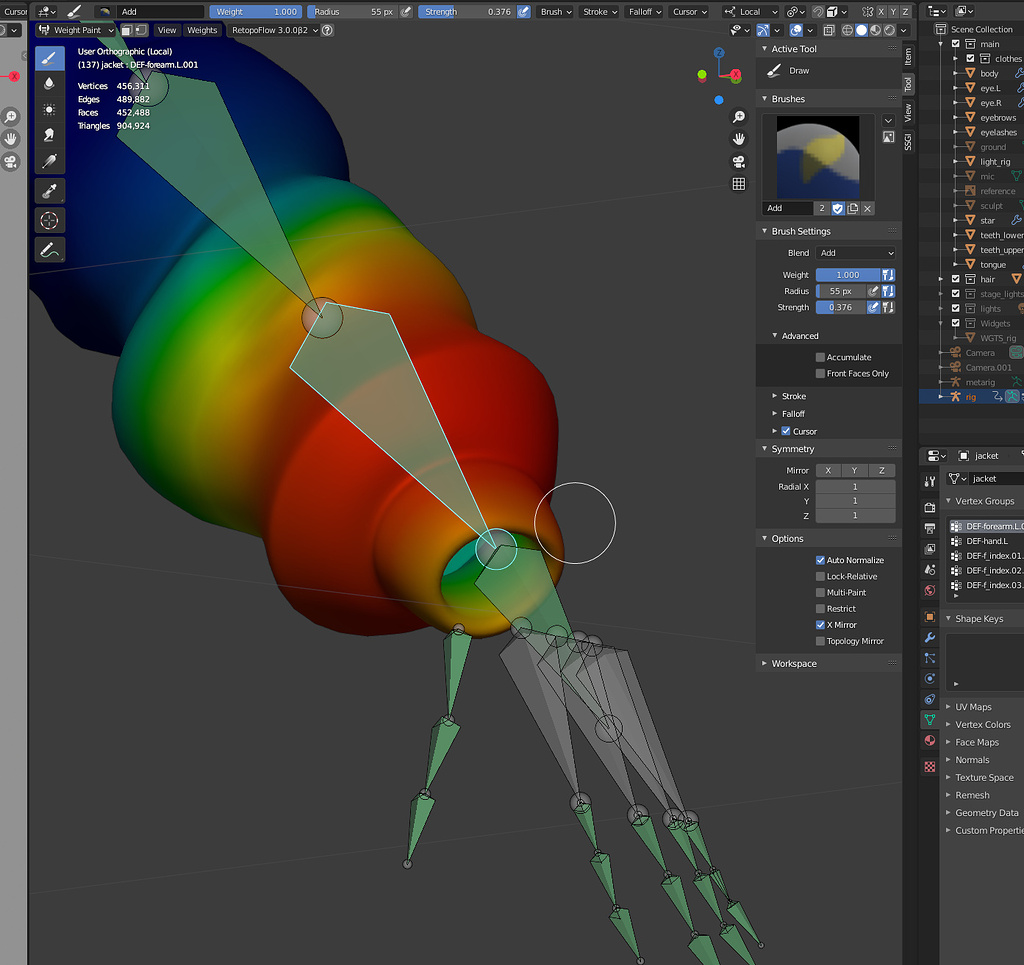 Automatic Weight Paint Of Solid Mesh with Some Thickness Animation 