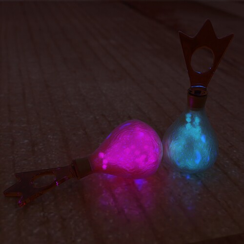 Two Yellow Bottles with Lights off (Orbs: Purple and Blue)
