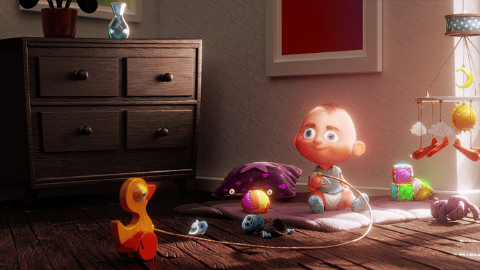 Baby and a wooden toy duck