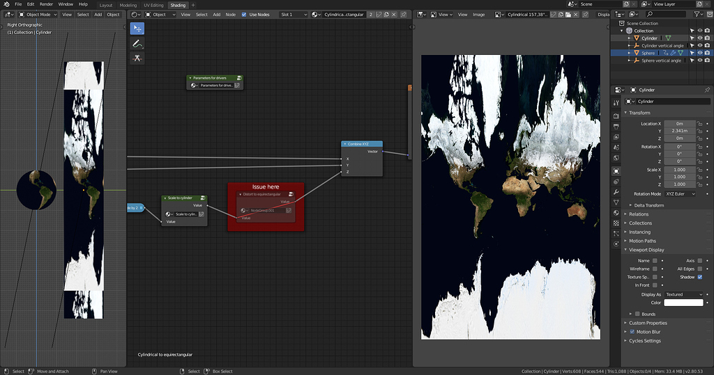 Distort from central cylindrical projection to equirectangular ...