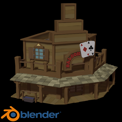 Blender 2.8 3D Model Western stylised saloon complete beginners guide on youtube part 5 Pixar Style
