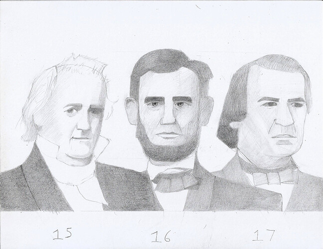 Buchanan, Lincoln, and Johnson (darkened)