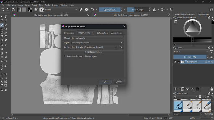Latest project's roughness open in Krita