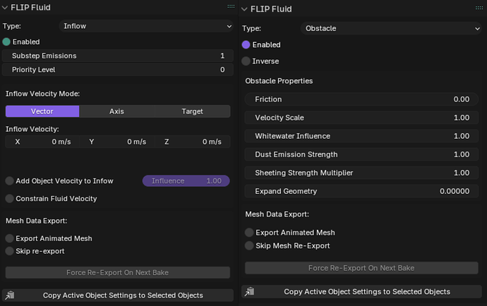 inflow and obstacle - settings