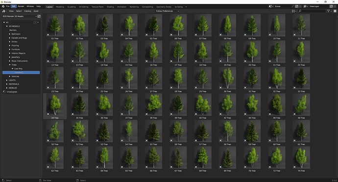 B3D Blender 3D Assets Low Poly Trees
