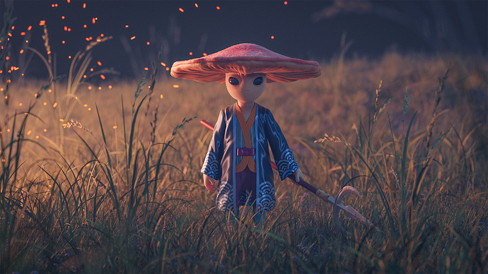 Mushroom-Warrior-3D-gabriel-barral-grass-field