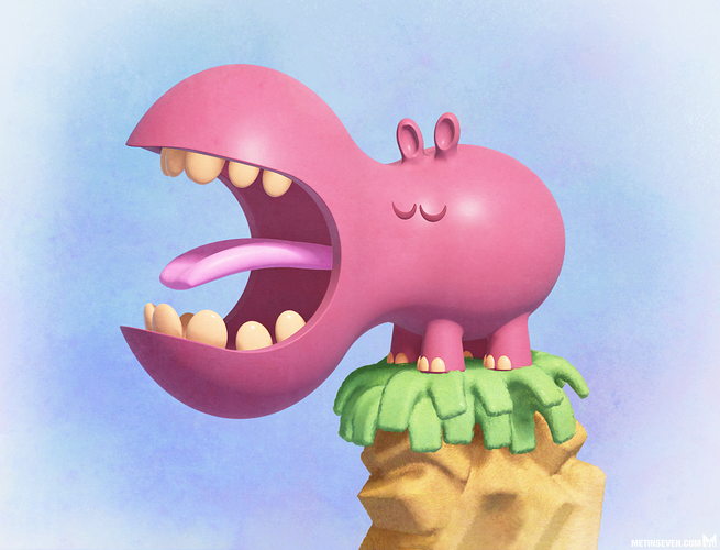 metin-seven_stylized-3d-illustrator-cartoon-character-designer_cute-hippo