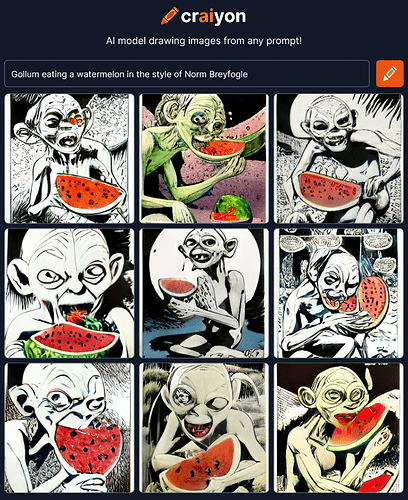 craiyon_182837_Gollum_eating_a_watermelon_in_the_style_of_Norm_Breyfogle_