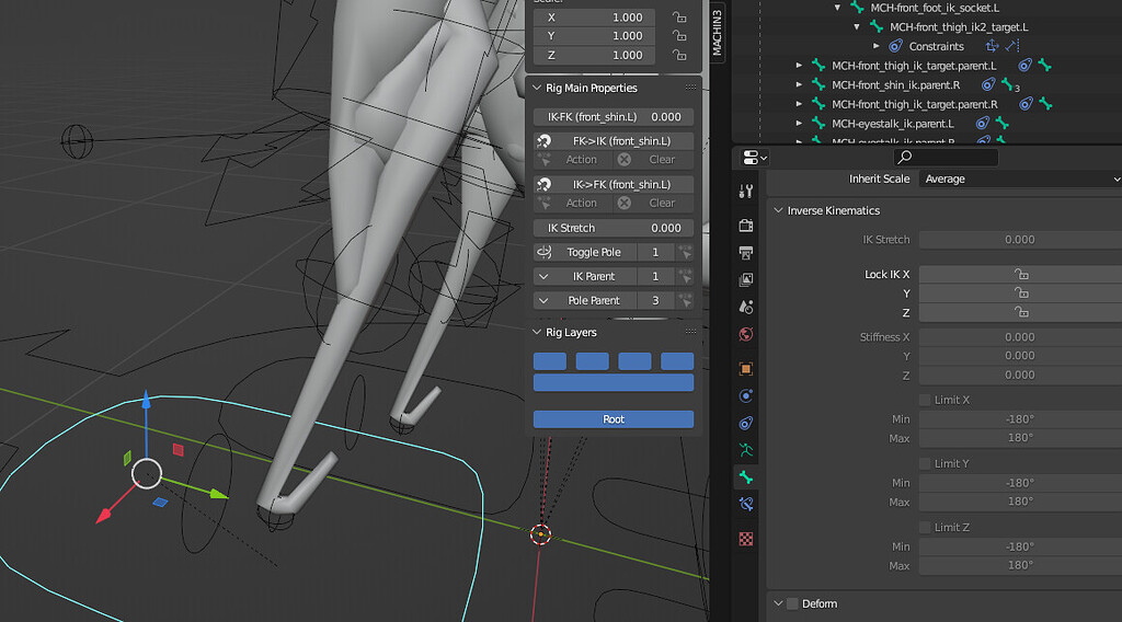 How to constraint a bones rotation in a rigify ik sample? - Animation ...