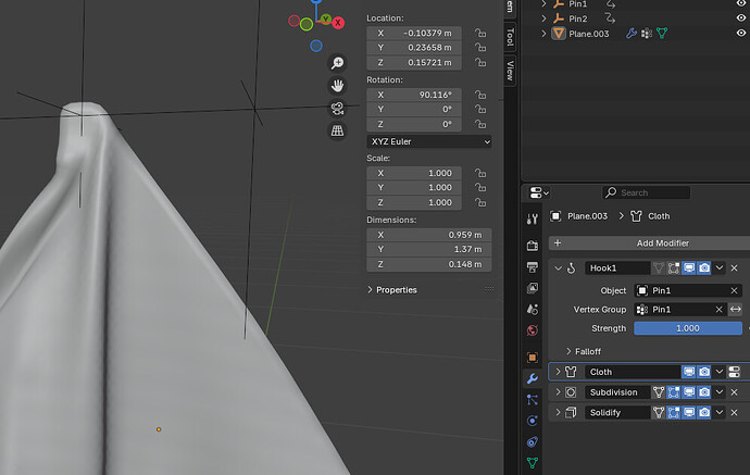 Cloth Modifier - I'm trying to add two hooks but it doesn't work ...