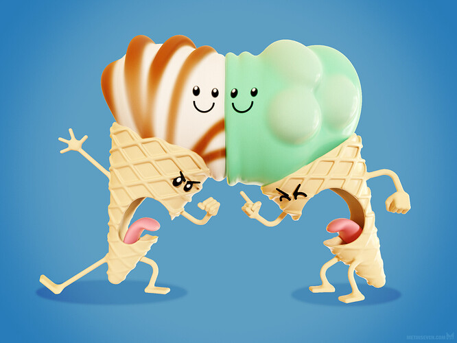 metin-seven_stylized-artistic-3d-illustrator-cartoon-character-designer_cute-ice-cream-fight