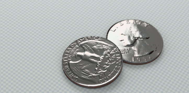 Creating normal maps of real coins from 2D scans [cycles render of US $0.25]