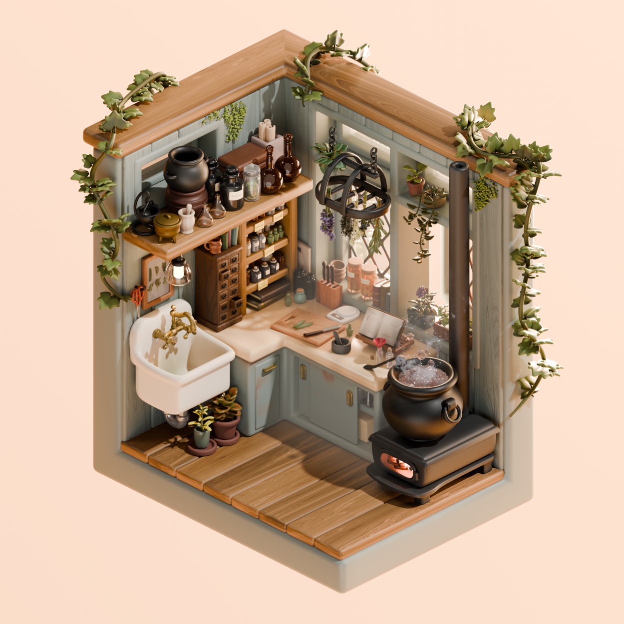 Cozy Witch's Potion Brewing Room - Finished Projects - Blender Artists ...