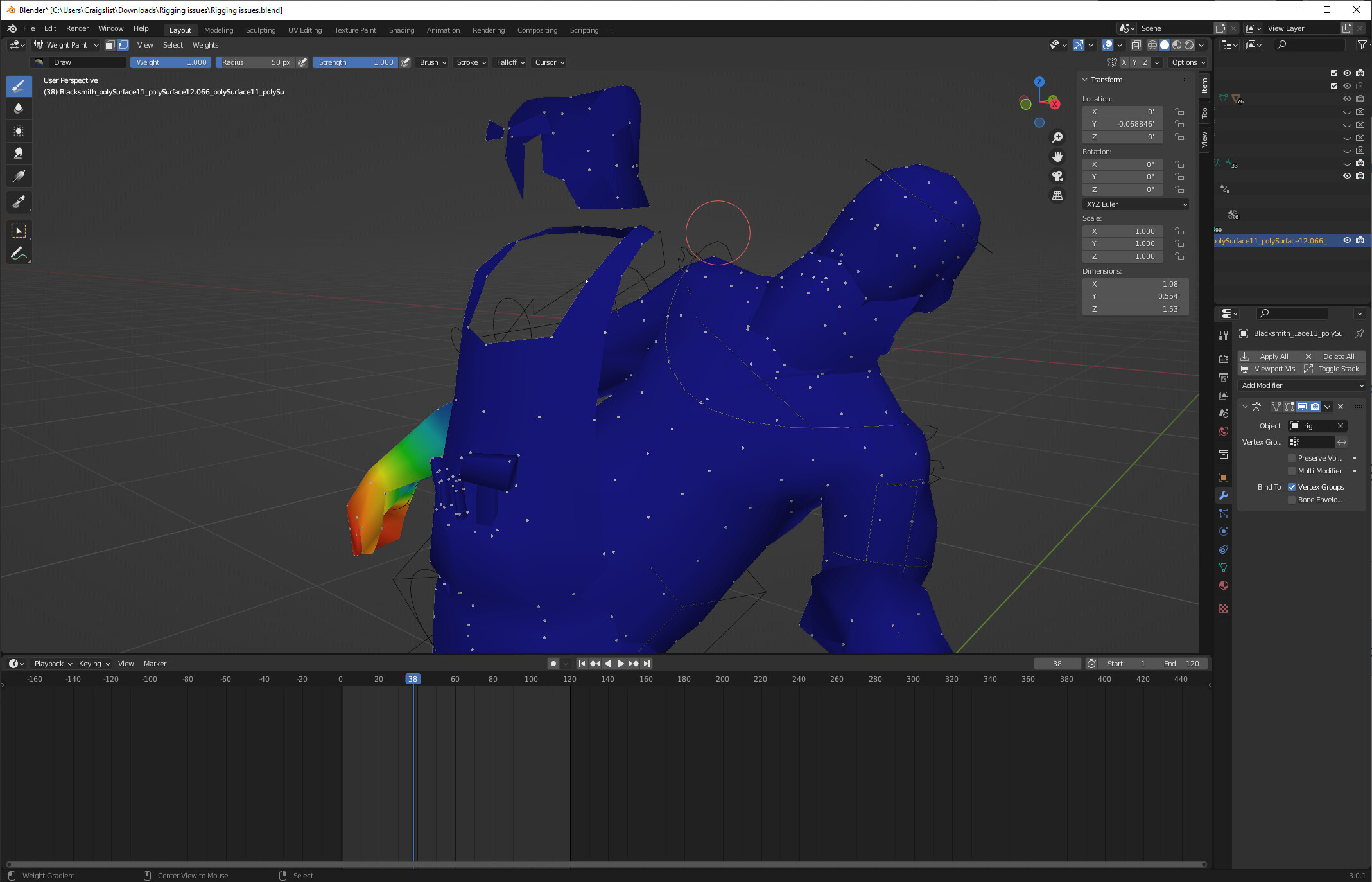 Rigging issues: vertex groups not applying to rig - Animation and ...