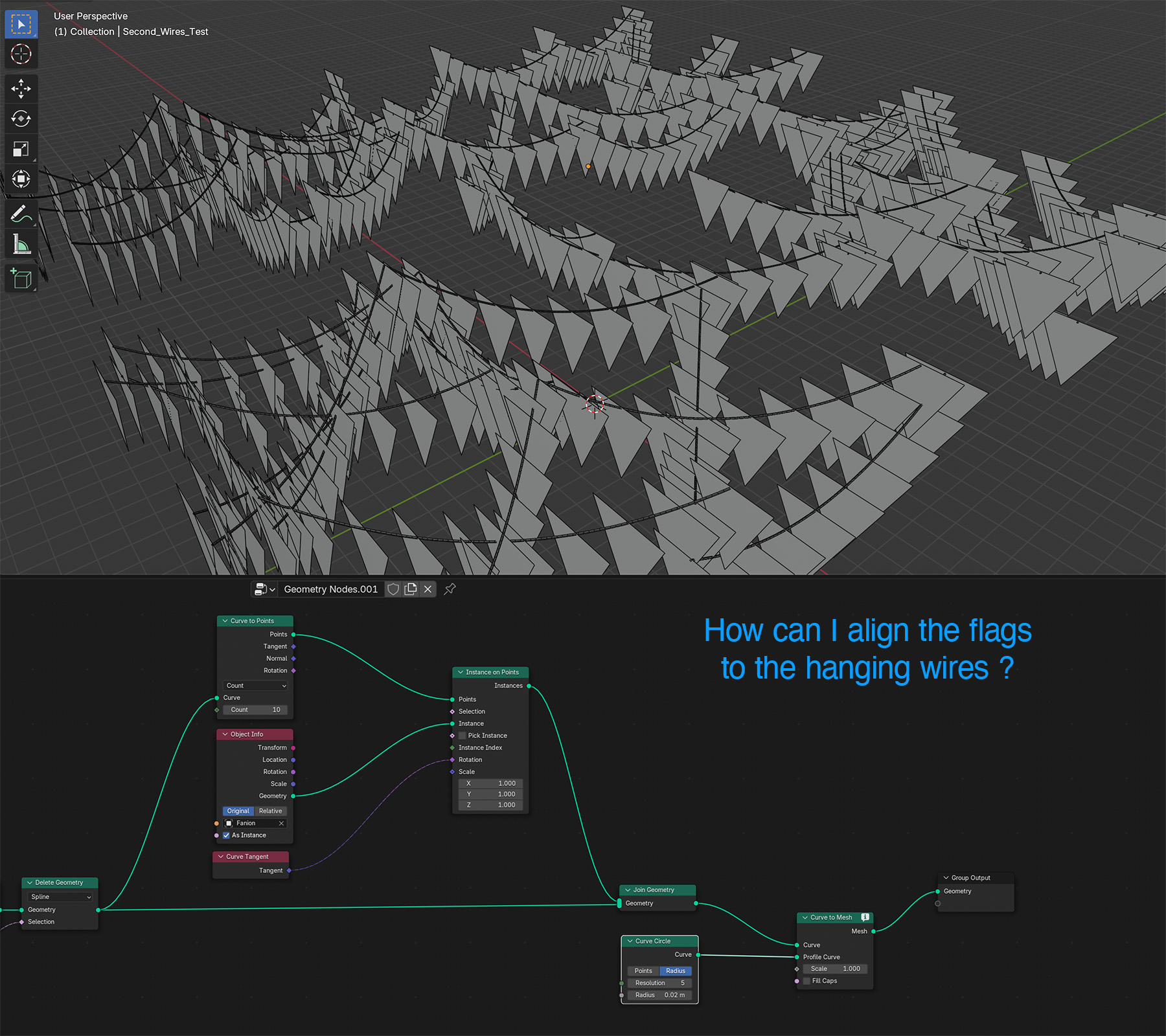 Geometry Nodes - Align flags instances to multiple curves - Modeling ...