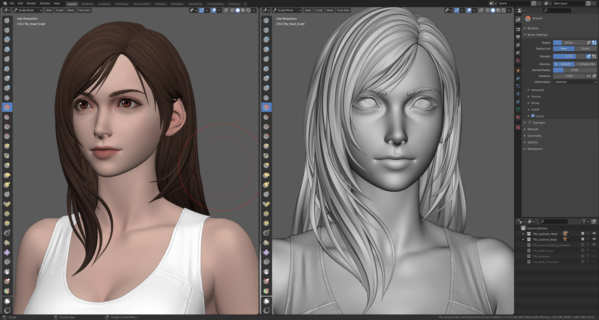 Tifa Lockhart Head and Hair Sculpting Timelapse - Works in