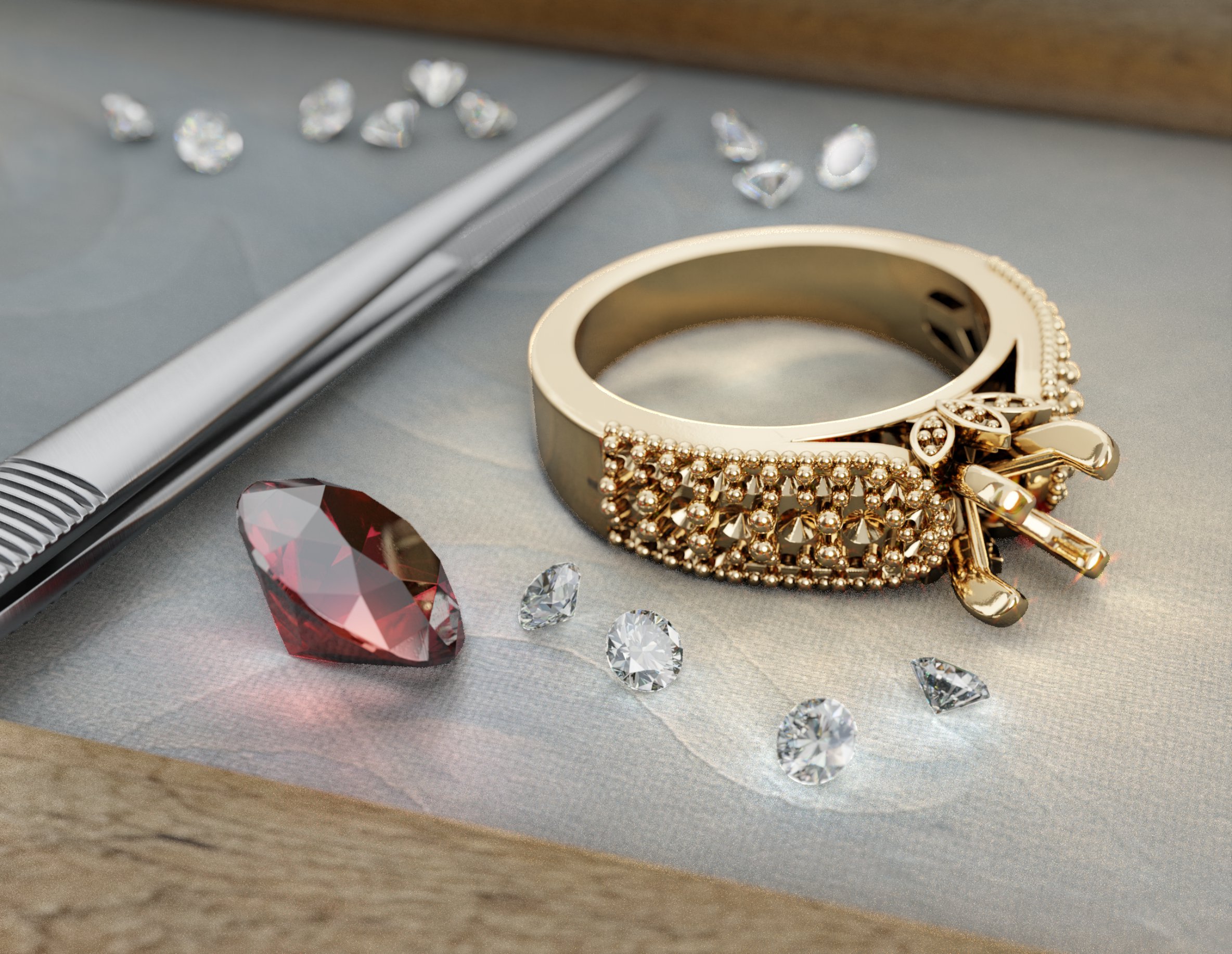 Calibrating diamonds for a gold ring, Cycles 3.6 angel rays - Finished ...