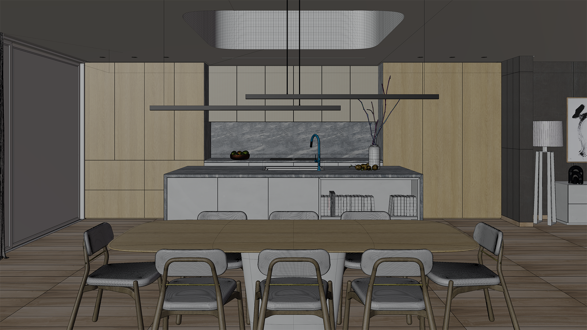 Wireframe Kitchen House interior - Kitchen - Finished Projects - Blender Artists Community