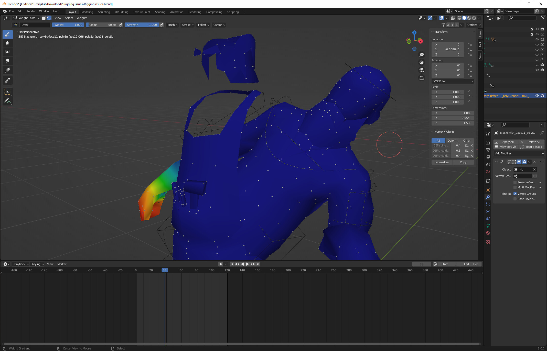 Rigging issues: vertex groups not applying to rig - Animation and ...