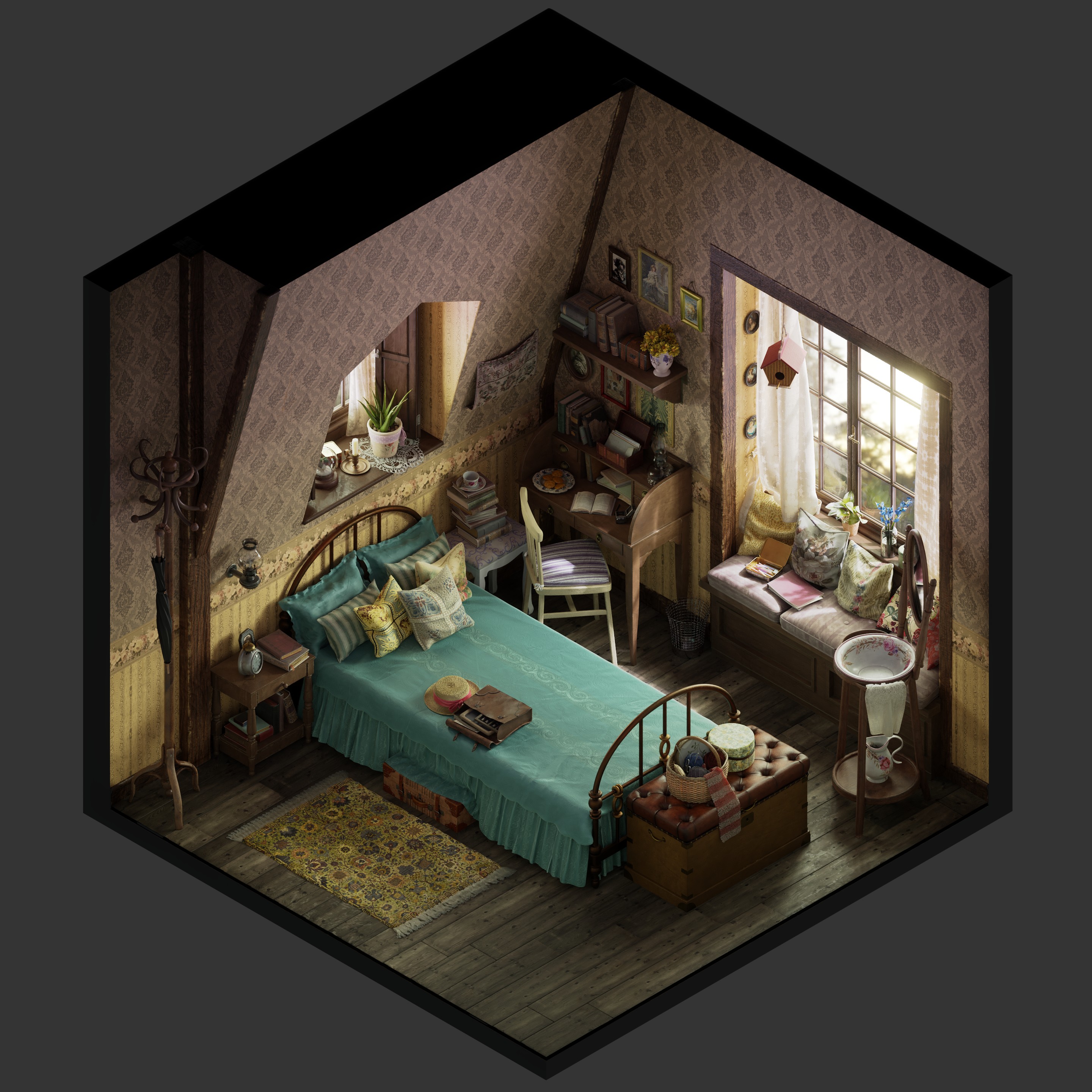 Vintage Bedroom Isometric Finished Projects Blender Artists Community