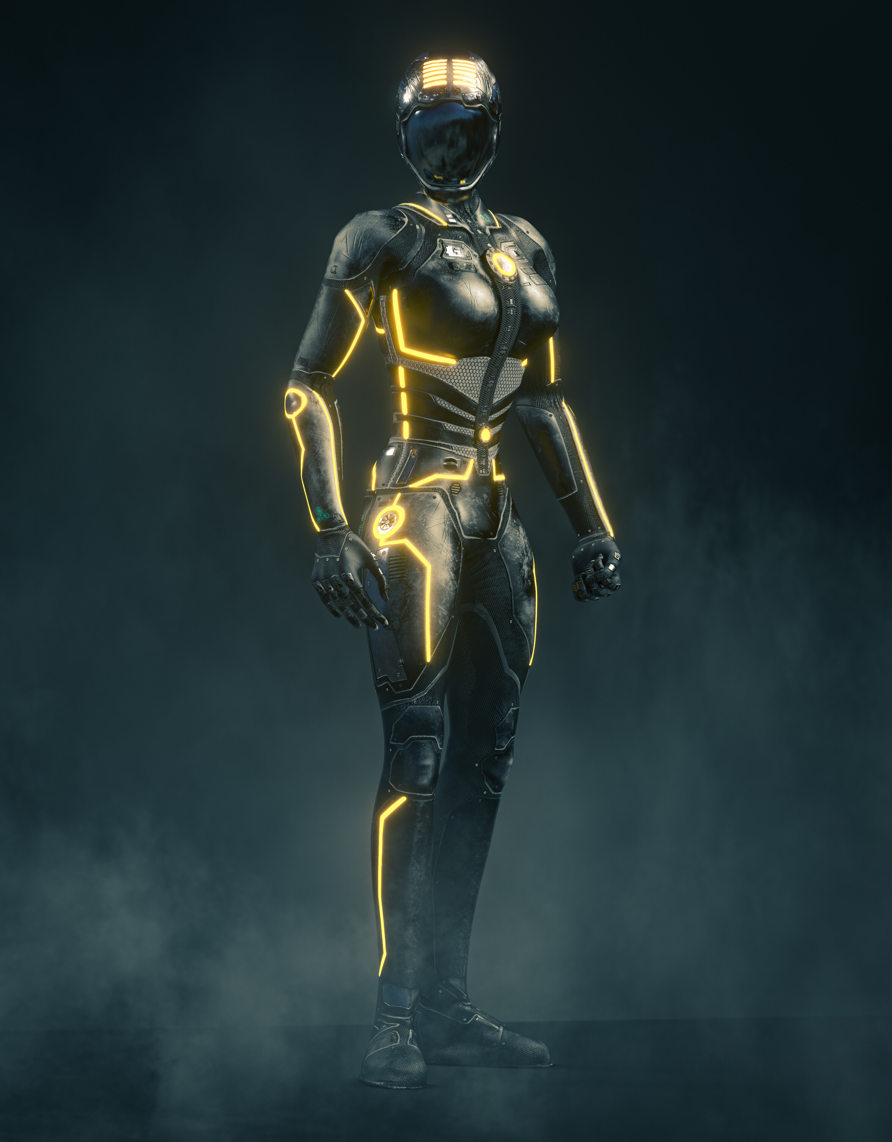 futuristic combat suit