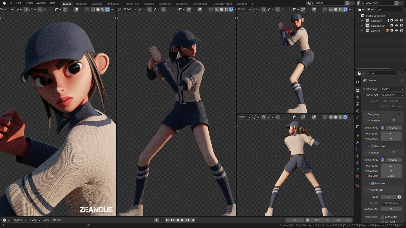 Baseball Girl Finished Projects Blender Artists Community