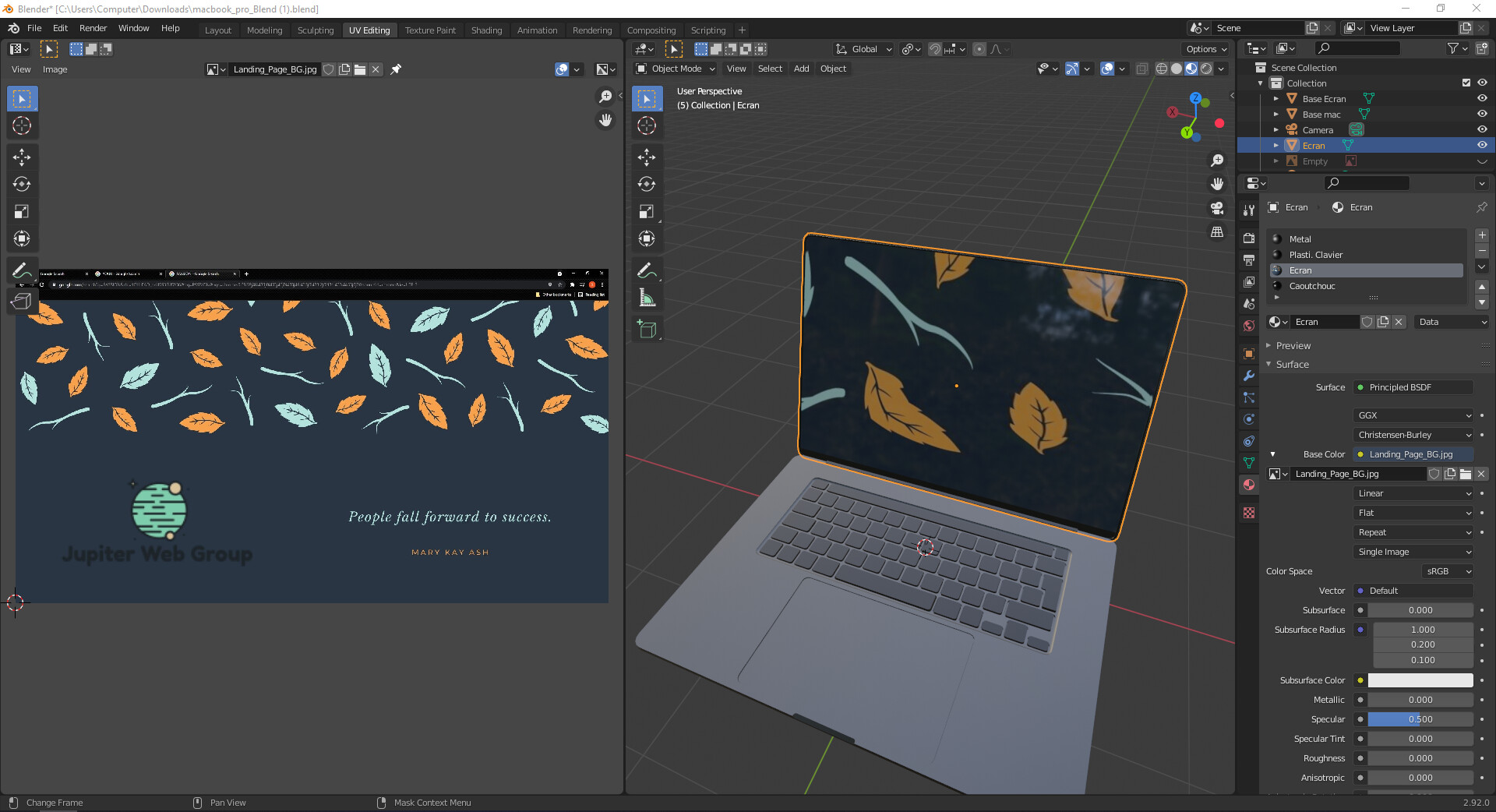 Fit an image over a laptop screen using UV unwrapping - Basics & Interface  - Blender Artists Community