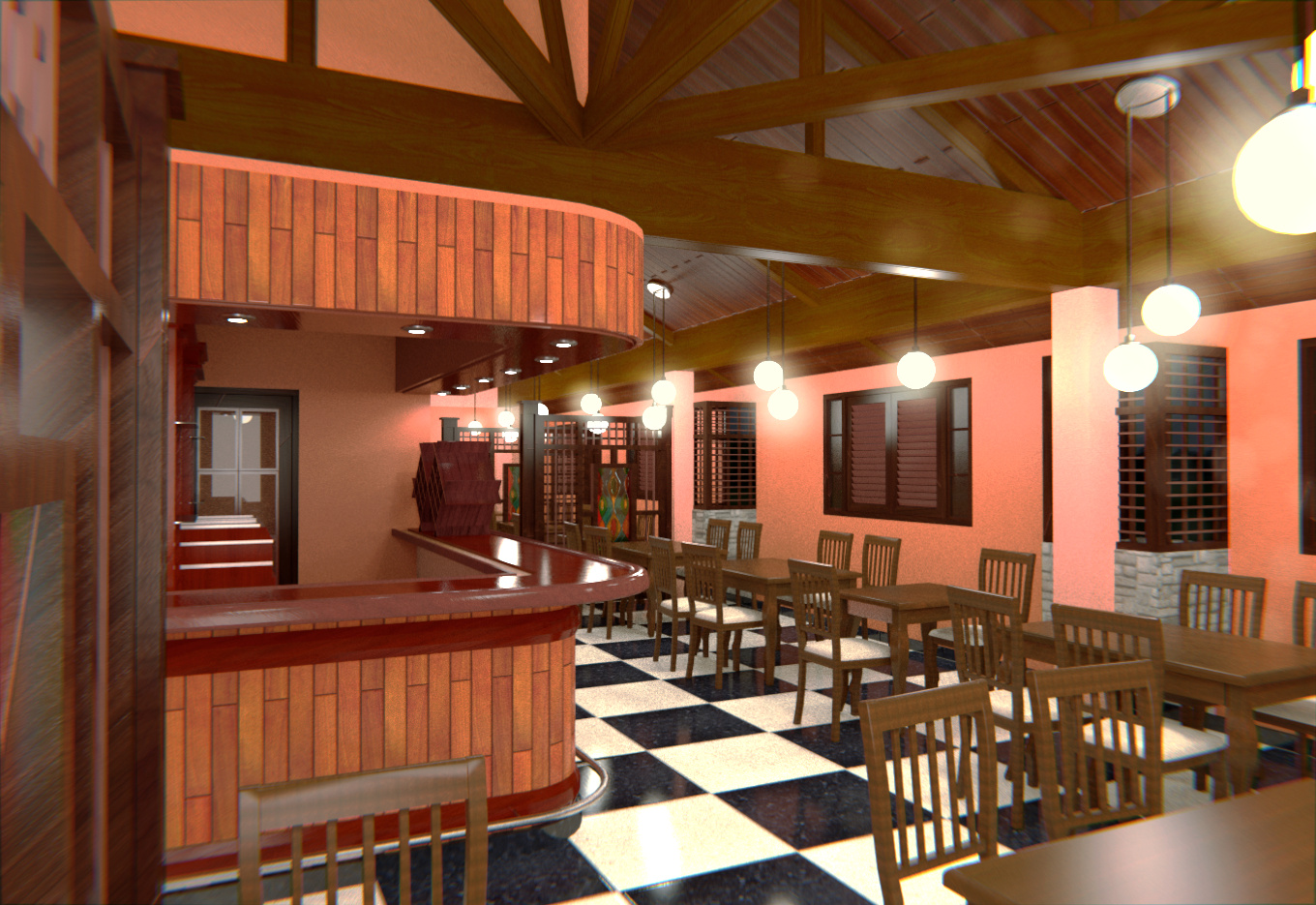 Mini Cafe Interior Scene | 3D model