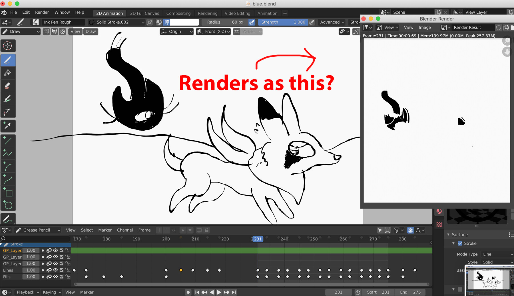 animation - Why does my grease pencil's filled outline turn black in render  preview? - Blender Stack Exchange