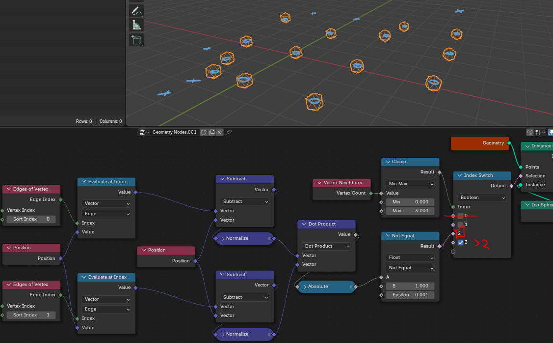 Geometry nodes: How to select vertices with cross/dot product ...