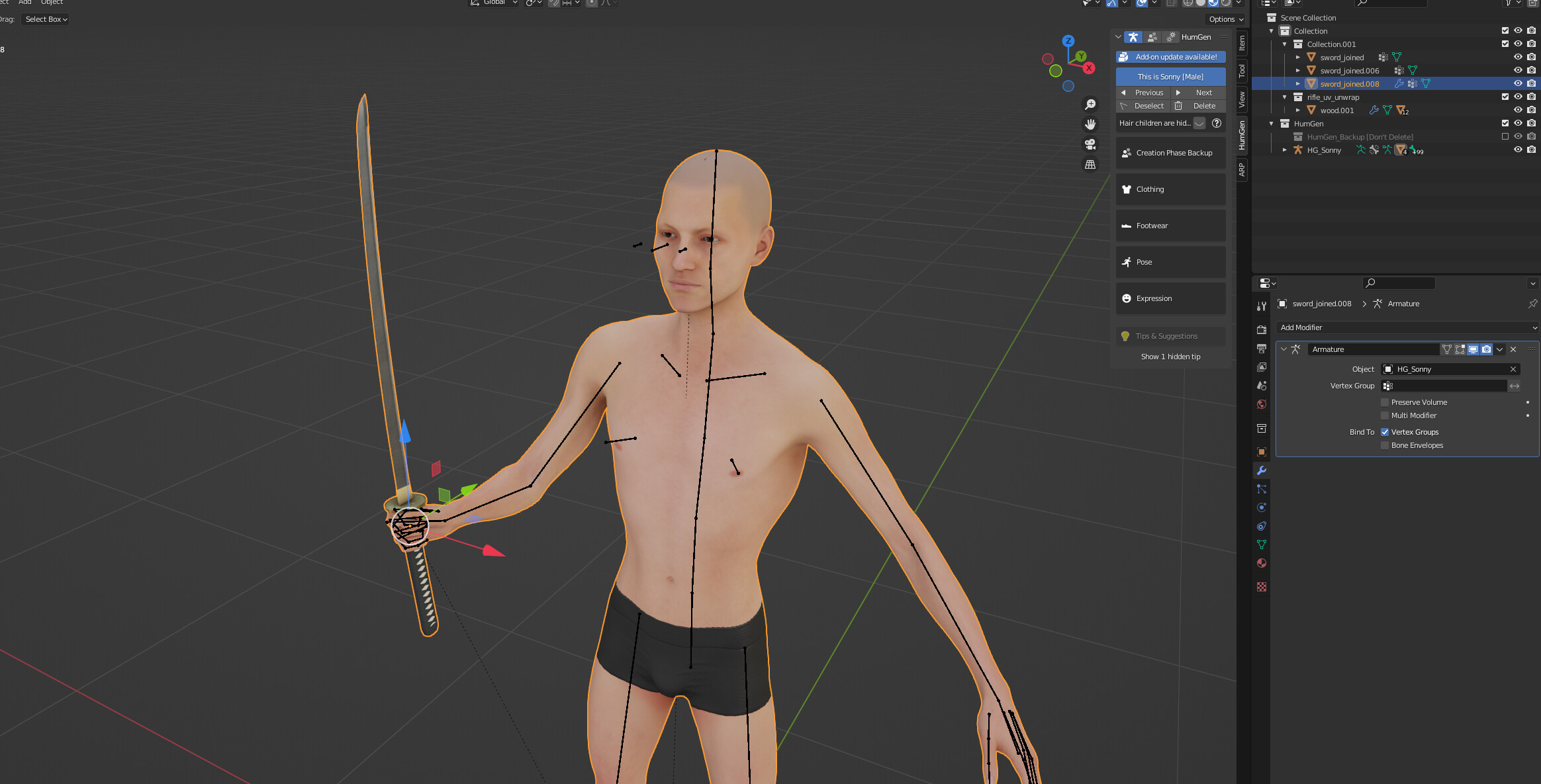 Moving the skeleton of a character in the human generator addon ...