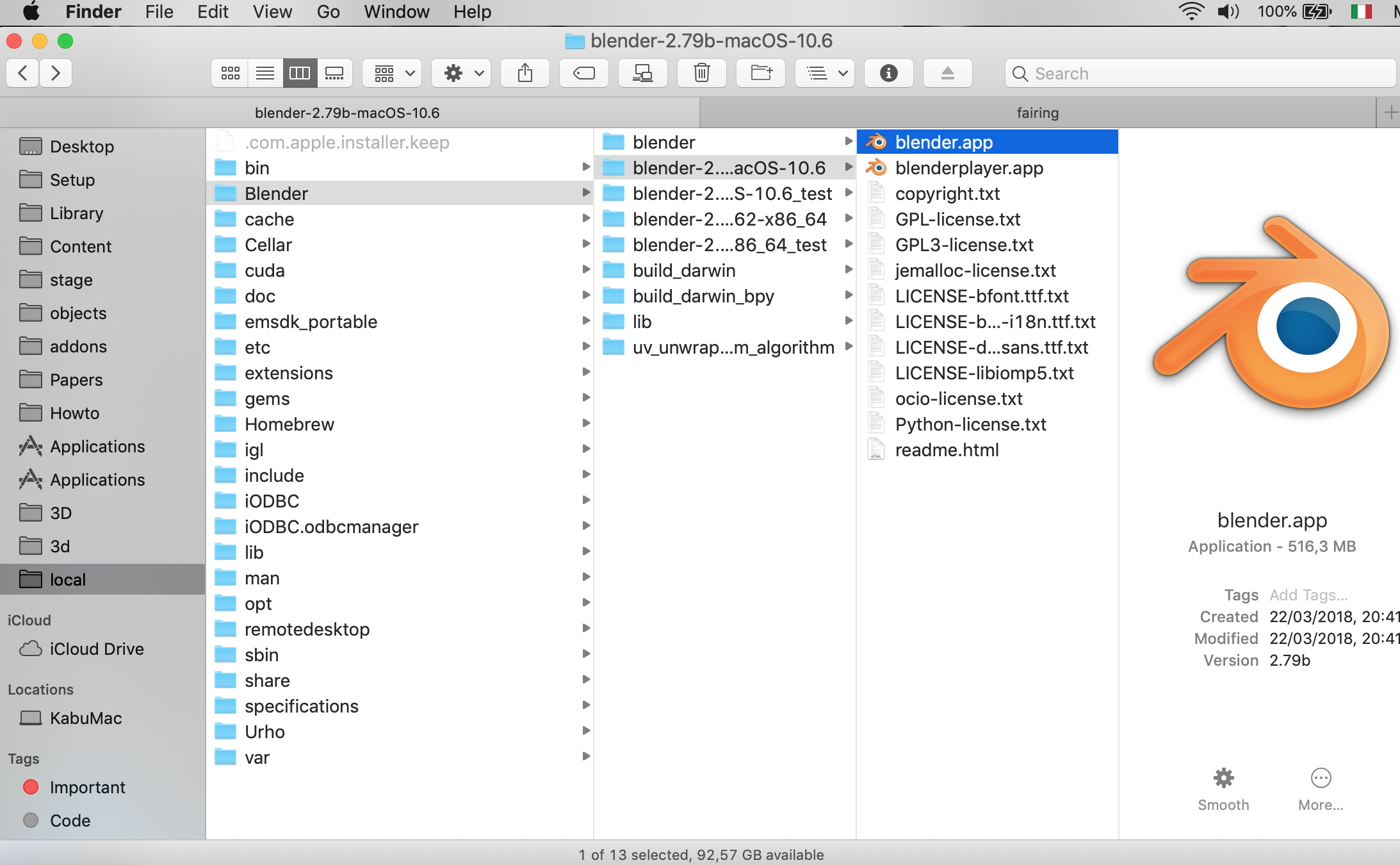 how are located file blender on mac os