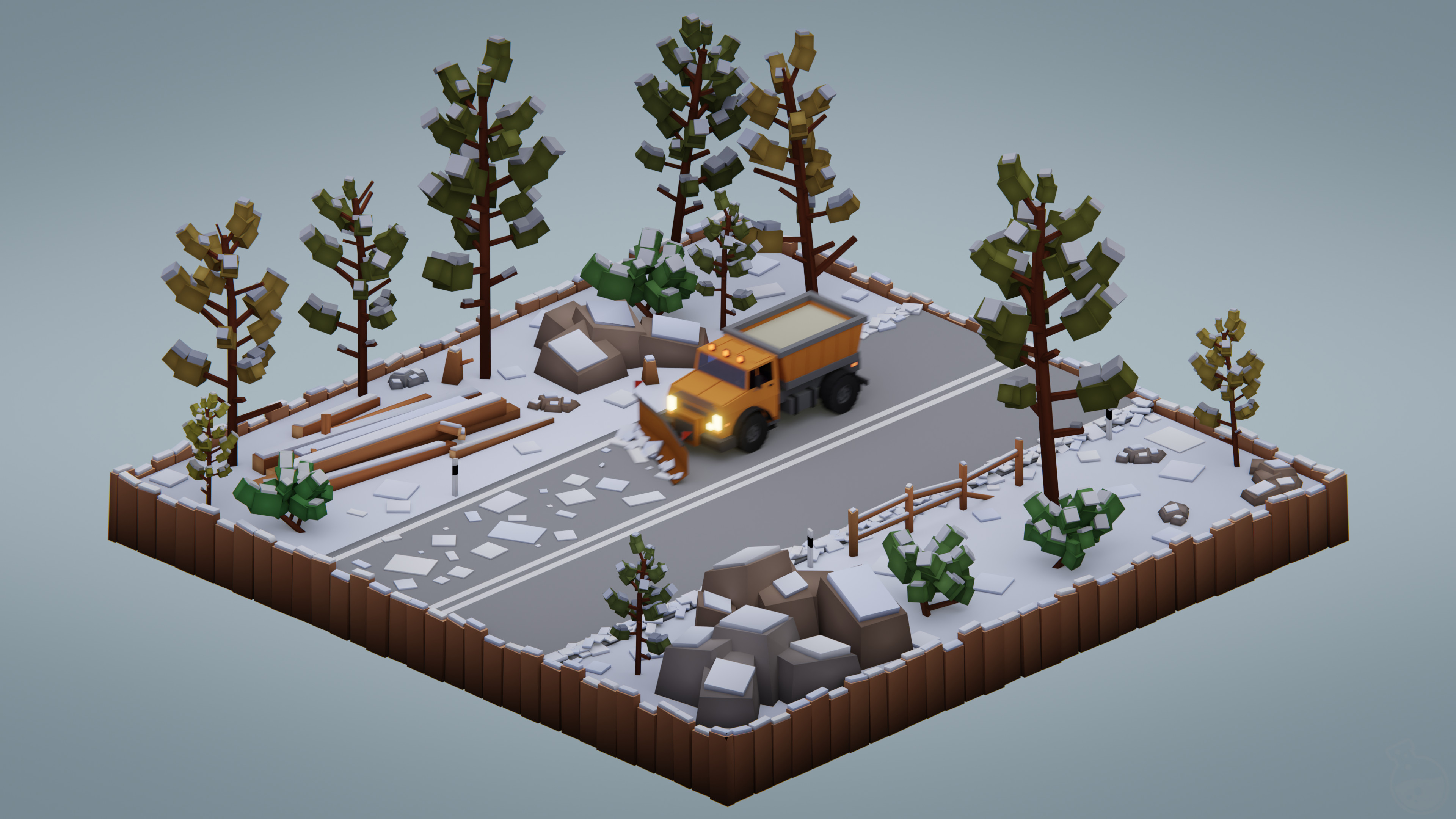 low-poly-diorama-snowplow-finished-projects-blender-artists-community