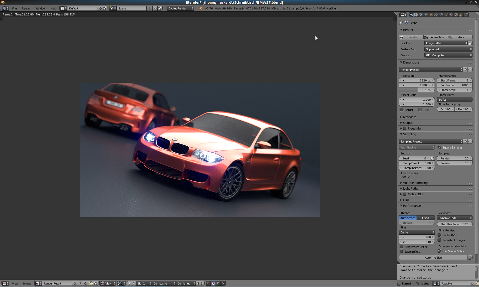 Orange change. БМВ В блендере. Blender Benchmark. Material override Blender. RYZENGRAPHIC_27.Blend.