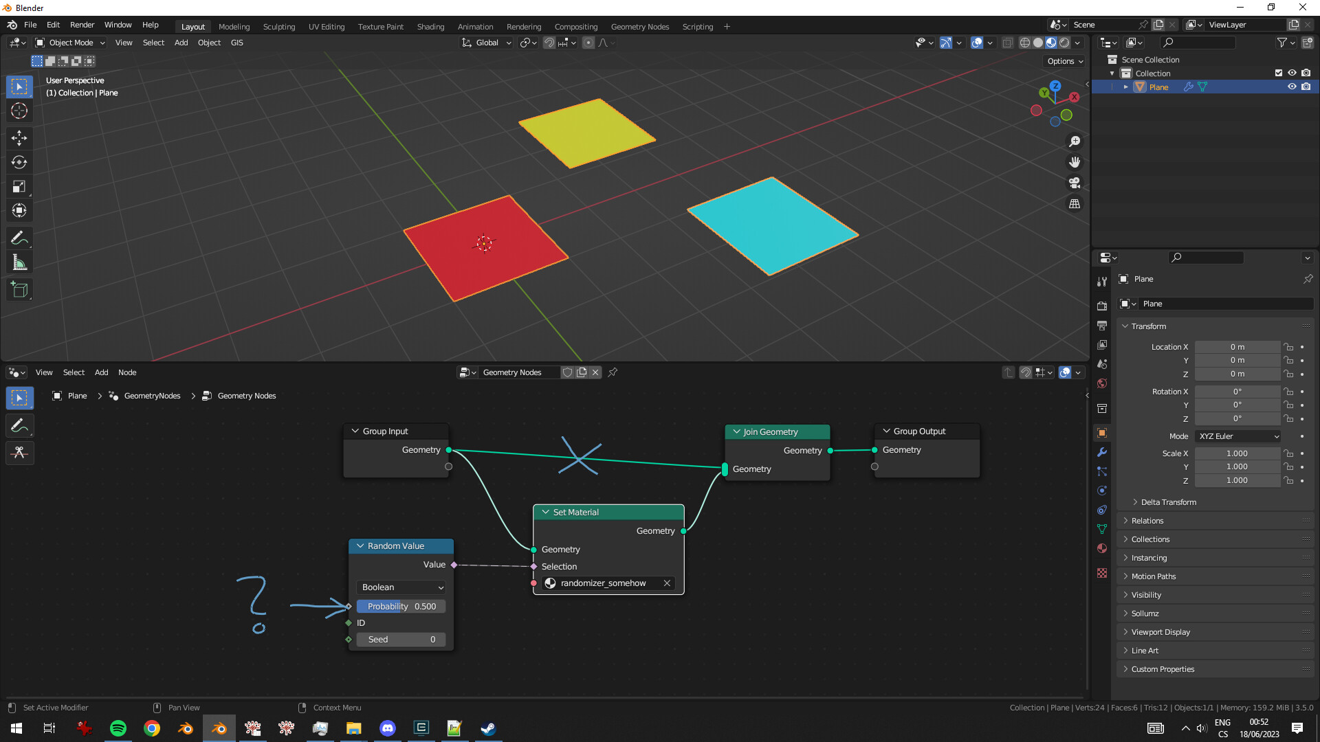 Geometry nodes: Set material for random chunks of mesh? - Modeling ...