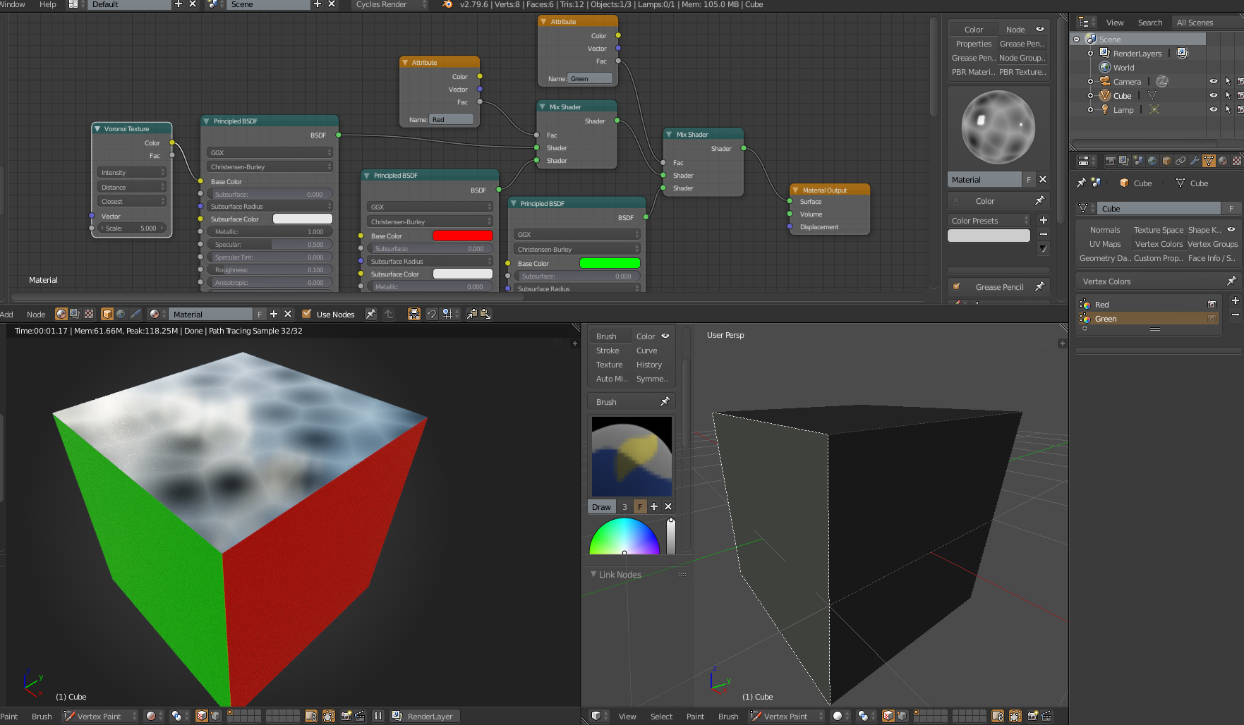 2 separated objects & 2 different materials in 1 node editor ...