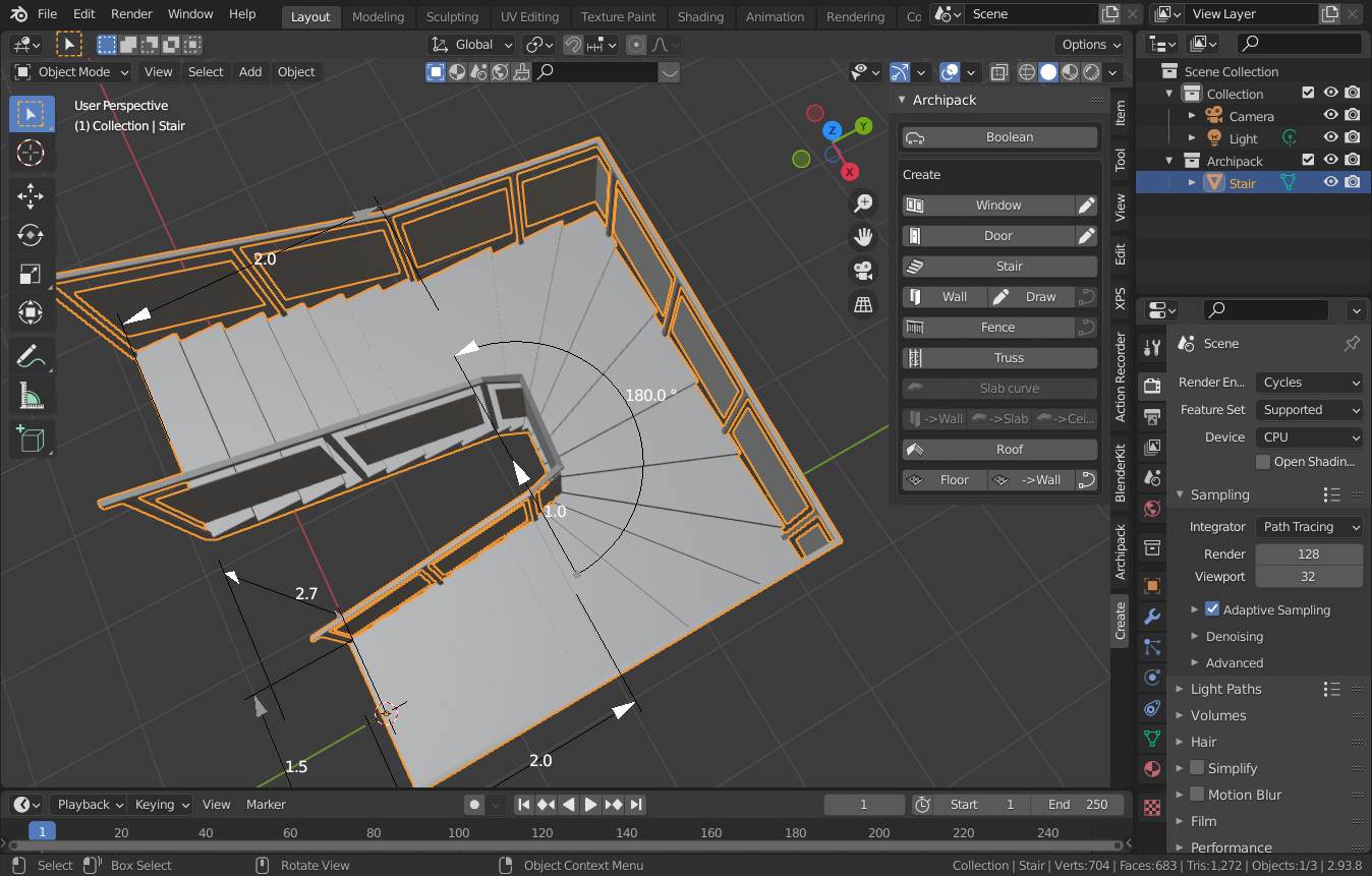 How to create an U shaped winder stair from plan - Modeling - Blender ...