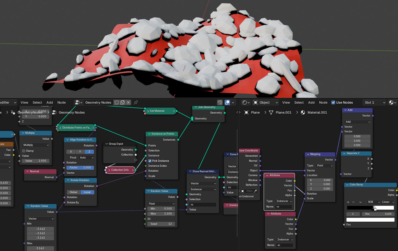 Using same Gradient Texture on all geometry node instances - Materials ...