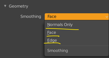 What are the different Smoothing options (Normal Only, Face, Edge