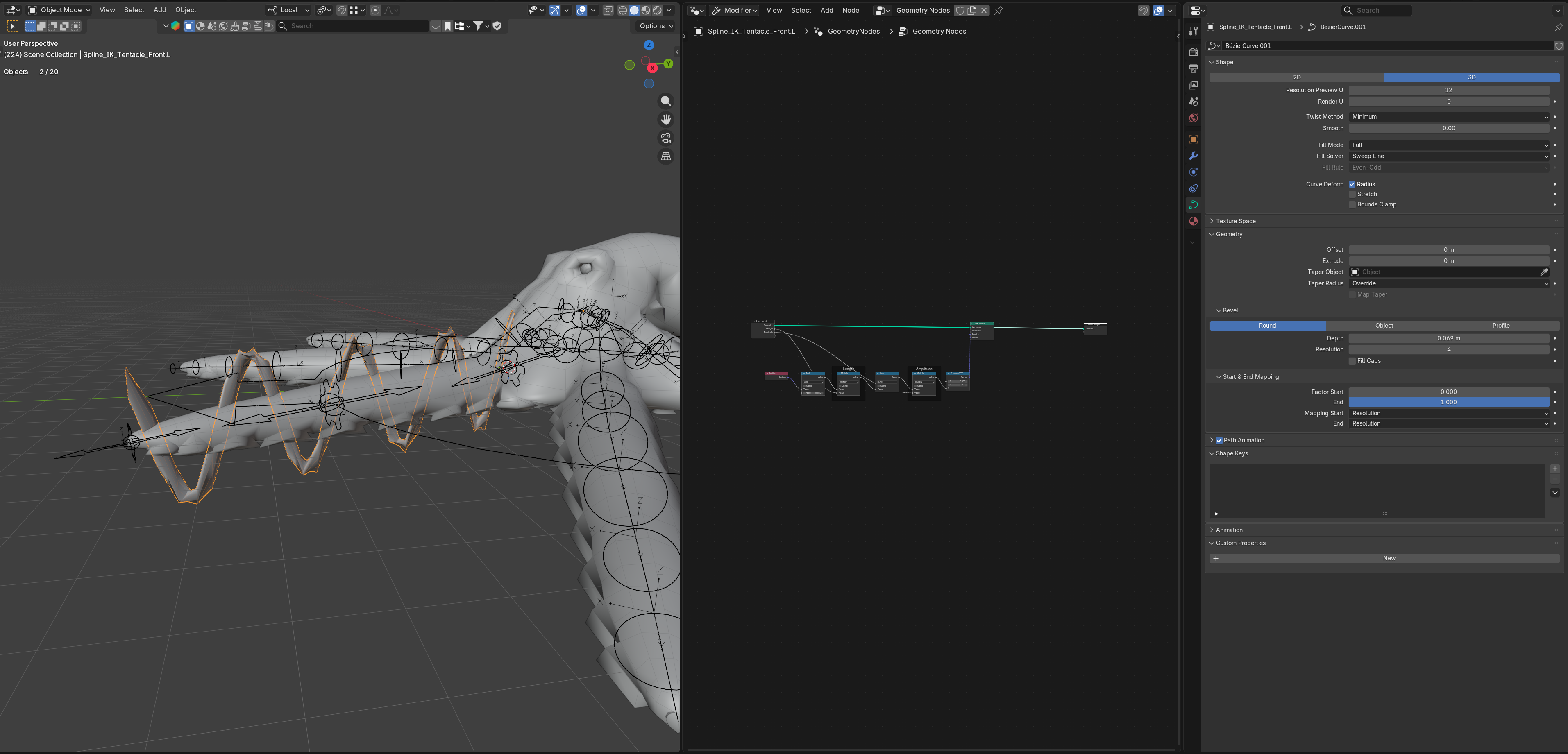 Spline IK + Hooks + Geometry Nodes: Why does procedural deformation not ...