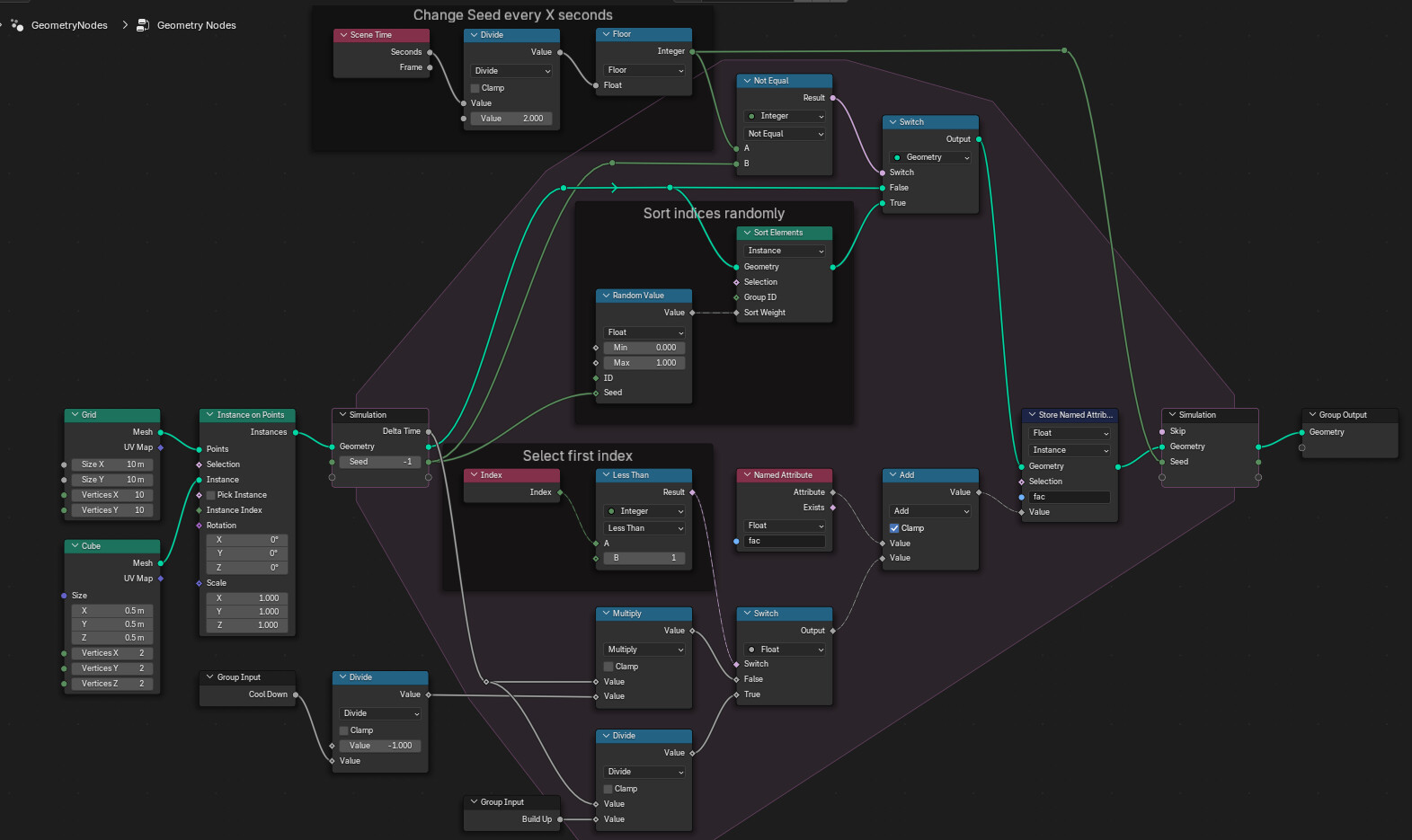 How to randomly ramp up and fade out light bulps with Geometry Nodes ...