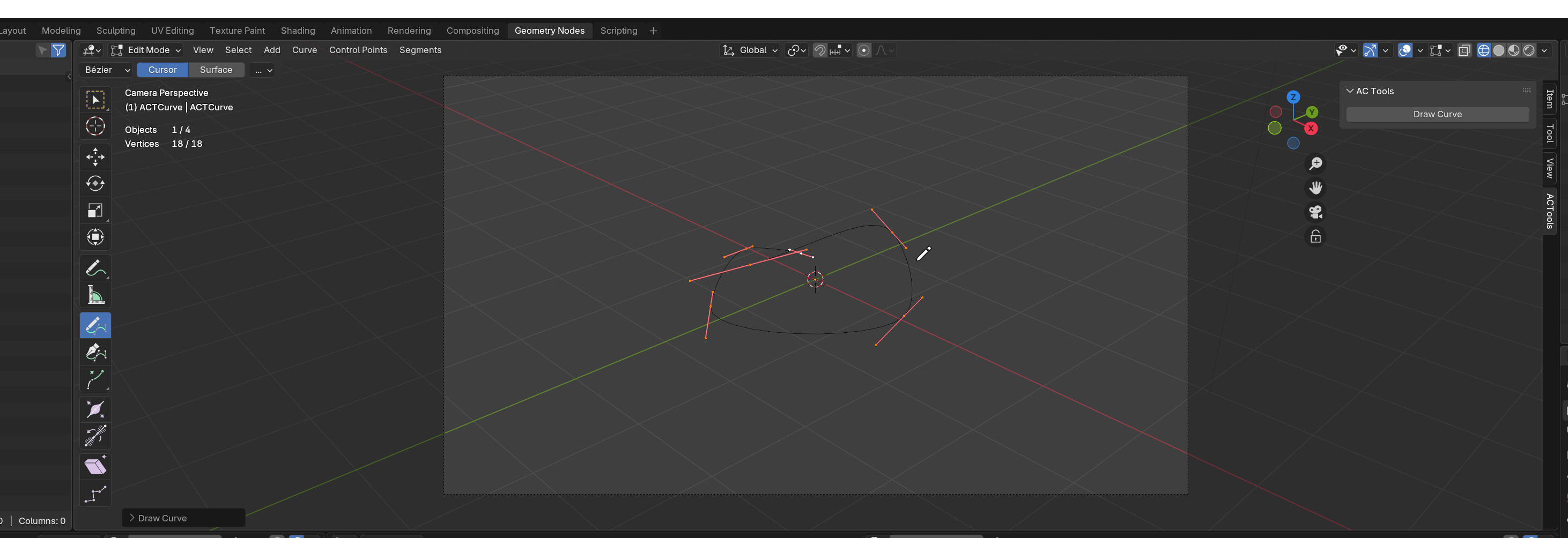 Bezier path gets added, just want to directly start drawing with curve ...