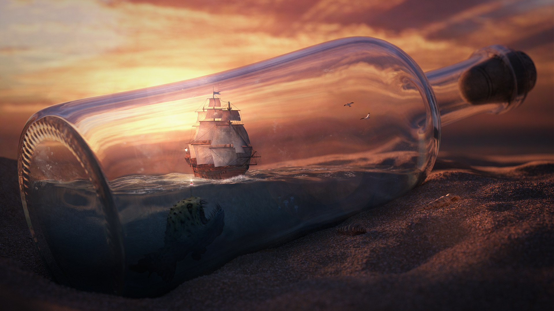 Ship in a bottle - Free miscellaneous icons