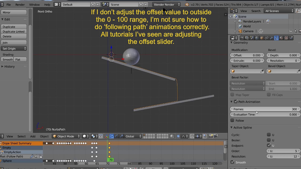 Follow path: object 'follow path', object is positioned away from path(connected by line) - Animation and Rigging - Blender Community