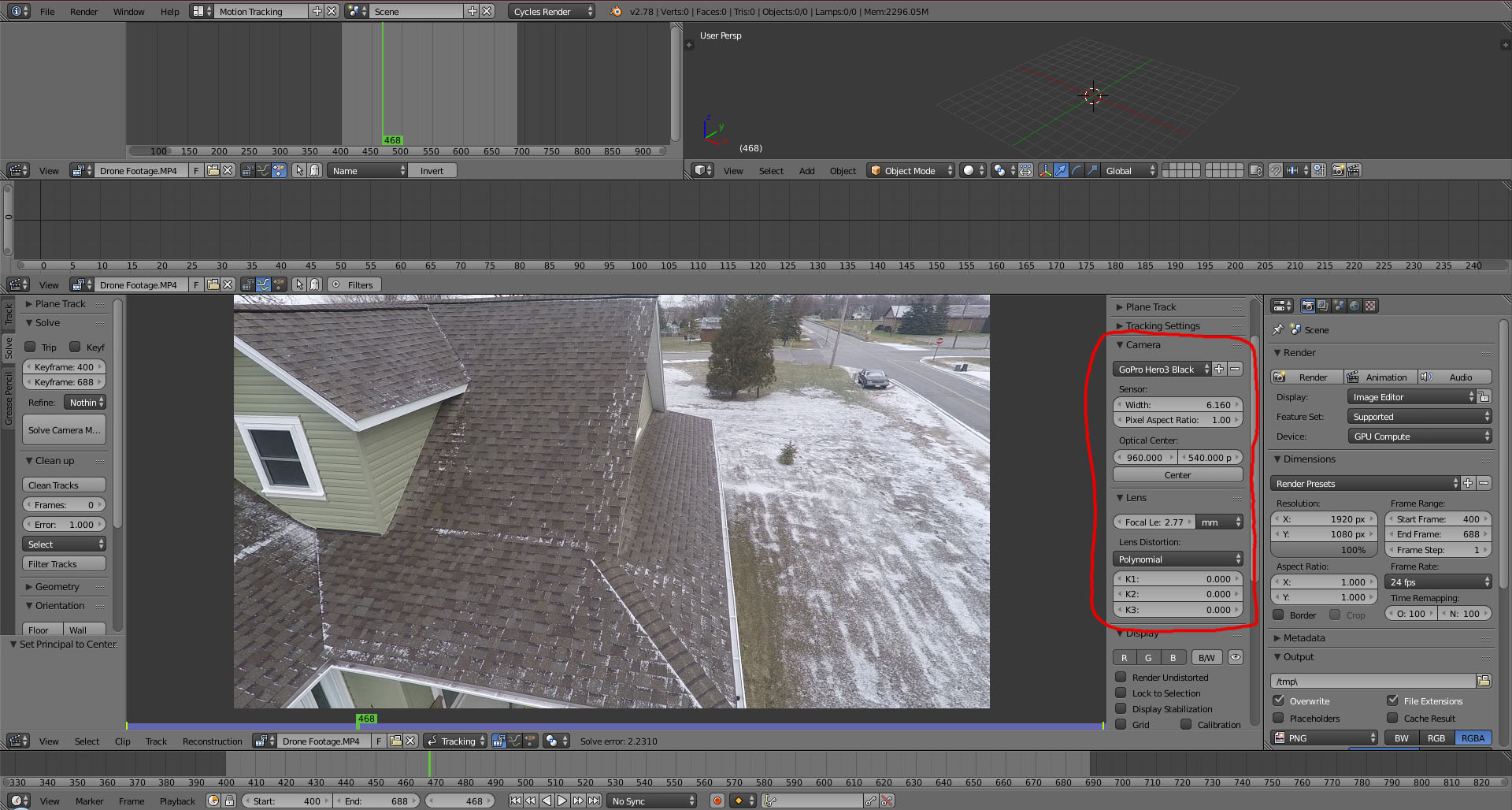 3d tracking. Blender Camera Lenses settings. Tracking cam.