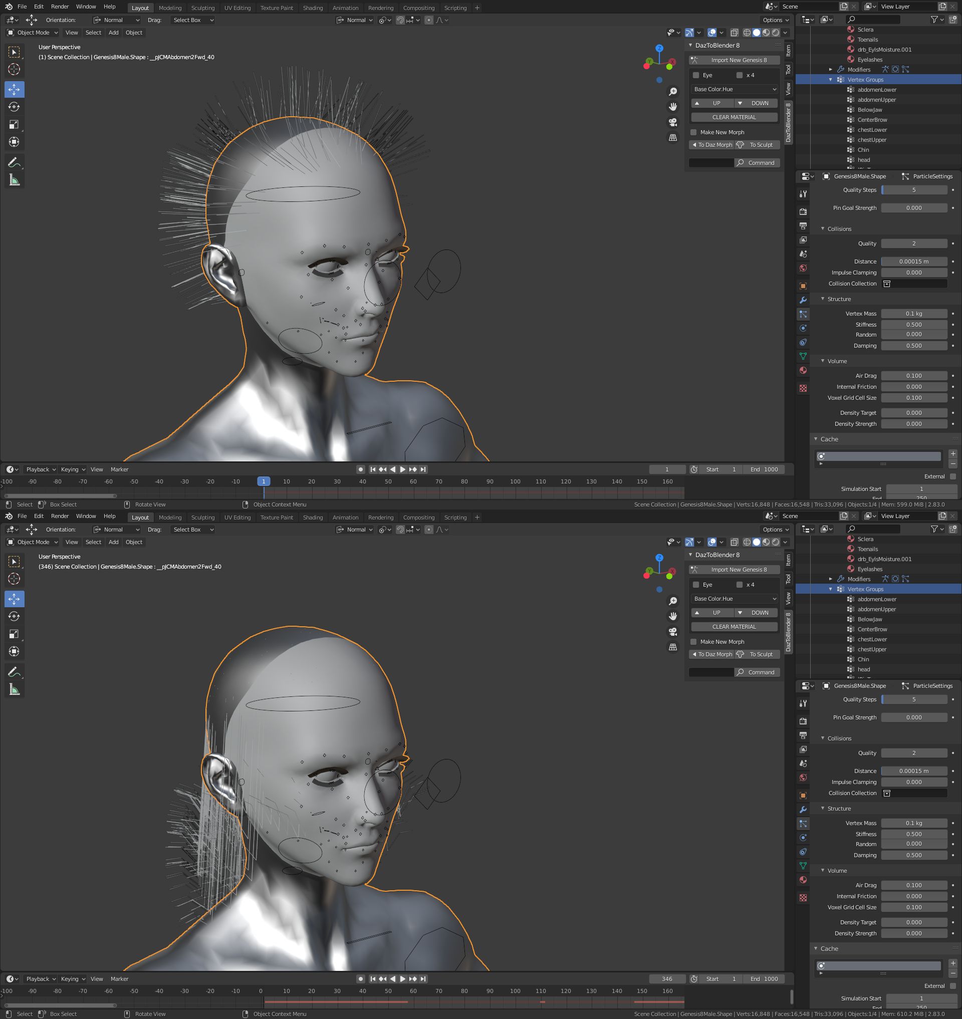 Help in dynamic hair simulation - Particles and Physics Simulations -  Blender Artists Community