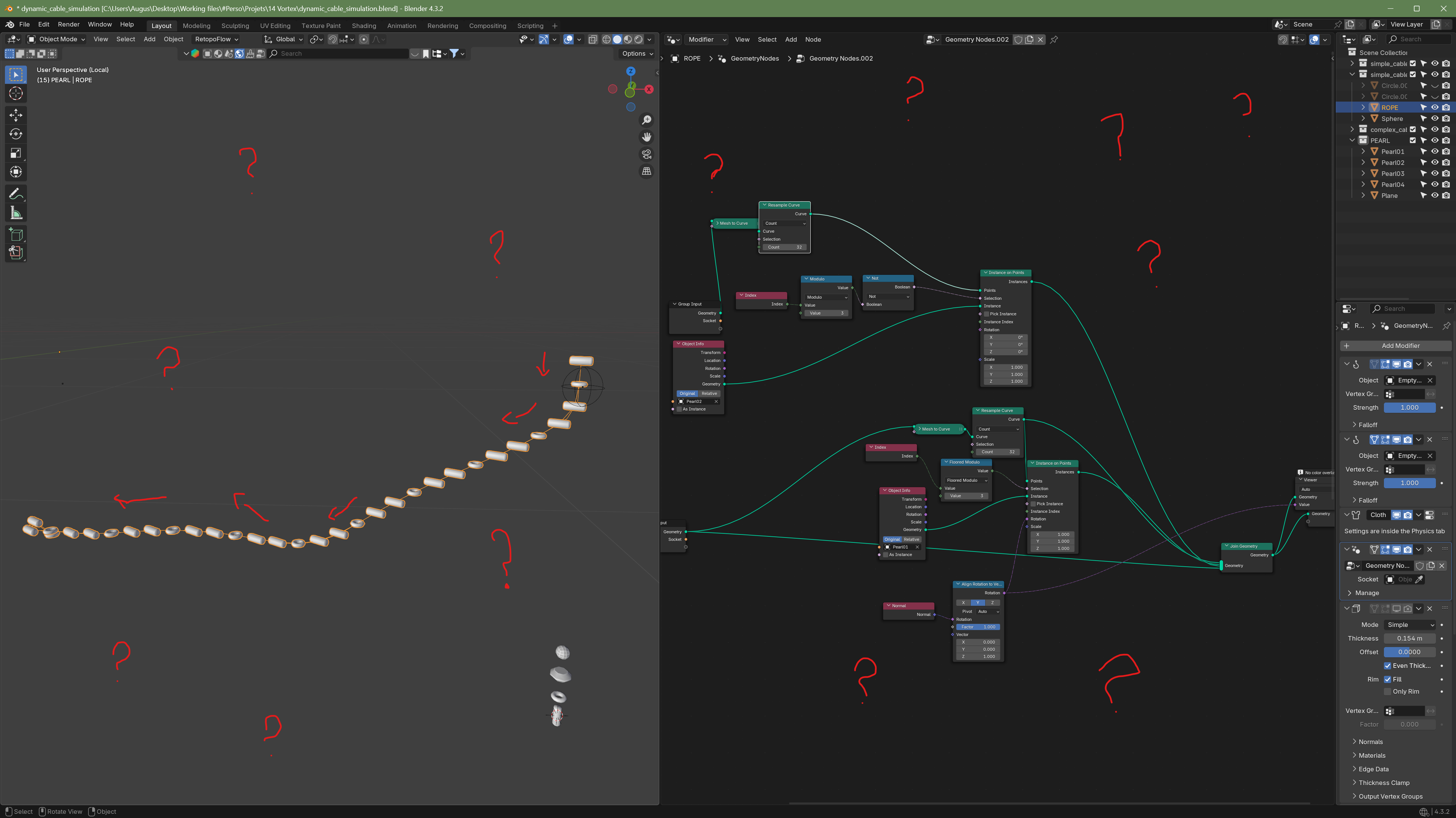 Geometry Nodes: Aligning instances along mesh edges for a beaded ...