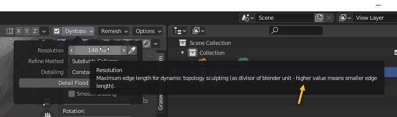 Dyntopo resolution doesn't change poly resolution - Modeling - Blender ...